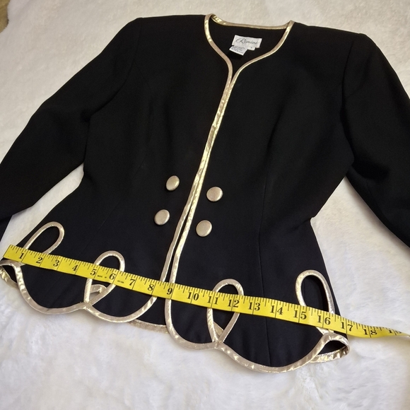 Vintage Rimini Black with Gold Trim Long Sleeve Blazer   Women Size 4 - Picture 13 of 16